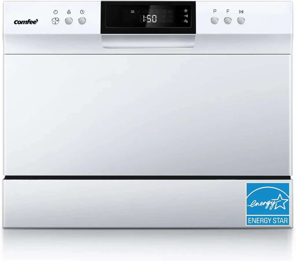 COMFEE’ Countertop Dishwasher, Energy Star Portable Dishwasher, 6 Place Settings, Mini Dishwasher with 8 Washing Programs